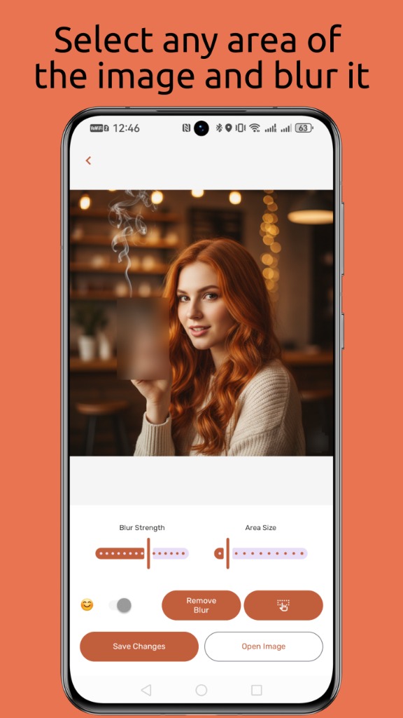 Select any area of the image and blur it